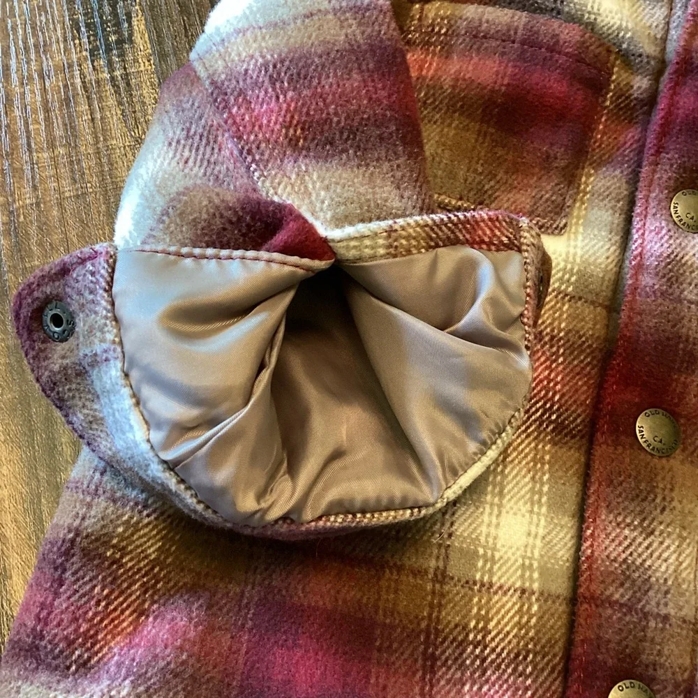 Old Navy Toddler Girls Soft-Brushed Plaid‎ Shacket Burgundy & Cream 18-24 Months